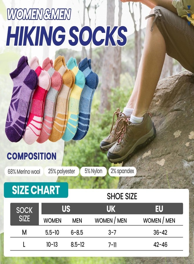 Eyean Merino Wool Ankle Running Socks Men Women Hiking Thick Half Cushioned Support No Show Socks 6 Pairs (Mixed Color A, Large) - Image 5